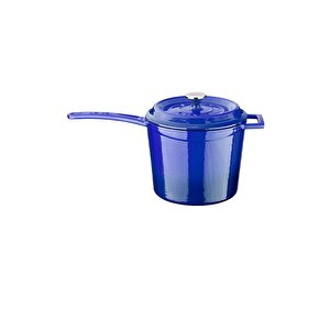 Döküm Yuvarlak Sos Tenceresi. Döküm Demir Yekpare Saplı Trendy Serisi Çap(ø18 Cm. - Mavi