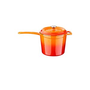 Döküm Yuvarlak Sos Tenceresi. Döküm Demir Yekpare Saplı Trendy Serisi Çap(ø18 Cm. - Turuncu