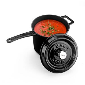 Döküm Yuvarlak Sos Tenceresi. Döküm Demir Yekpare Saplı Trendy Serisi Çap(ø18 Cm. - Turuncu