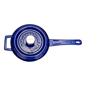 Döküm Yuvarlak Sos Tenceresi  Çap(ø)16cm.  Döküm Demir Yekpare Saplı Premium Serisi - Majolica Mavi