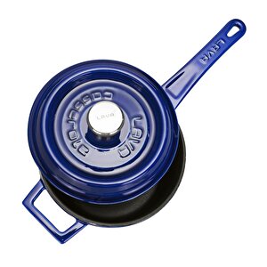 Lava Döküm Yuvarlak Sos Tenceresi  Çap(ø)16cm.  Döküm Demir Yekpare Saplı Premium Serisi - Majolica Mavi