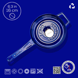 Lava Döküm Yuvarlak Sos Tenceresi  Çap(ø)16cm.  Döküm Demir Yekpare Saplı Premium Serisi - Majolica Mavi