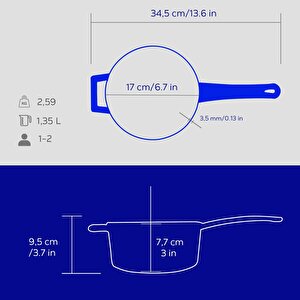 Lava Döküm Yuvarlak Sos Tenceresi  Çap(ø)16cm.  Döküm Demir Yekpare Saplı Premium Serisi - Majolica Mavi
