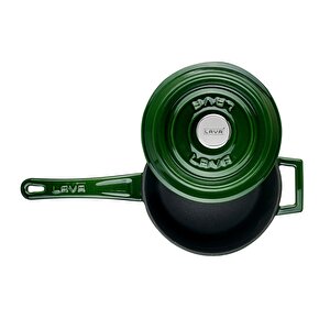Döküm Yuvarlak Sos Tenceresi Çap(ø)16cm. Döküm Demir Yekpare Saplı Premium Serisi - Majolica Yeşil