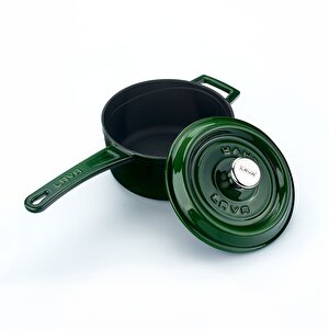 Döküm Yuvarlak Sos Tenceresi Çap(ø)16cm. Döküm Demir Yekpare Saplı Premium Serisi - Majolica Yeşil