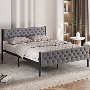 Karyola, Stil Metal Karyola, 150x200 Cm, Kapitone İşlemeli Karyola