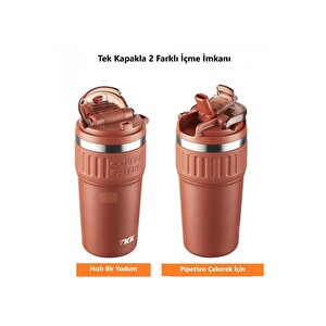 Vagonlife Tkk Yeni Koleksiyon 630ml Pipetli / Pipetsiz Kullanım Askılı Paslanmaz Çelik Termos Kahve Mug Matara Kırmızı