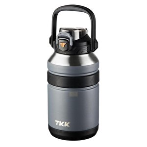 Tkk Yeni Koleksiyon Mega Boy 1500ml Pipetli/pipetsiz Kullanım Askılı Paslanmaz Çelik Termos Matara Siyah