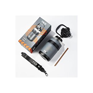 Tkk Yeni Koleksiyon Mega Boy 1500ml Pipetli/pipetsiz Kullanım Askılı Paslanmaz Çelik Termos Matara Siyah