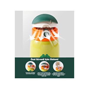Cocosmile 470ml Sevimli Hayvanlar Kılıflı Pipetli Askılı Çelik Termos Çocuk Matarası Timsah