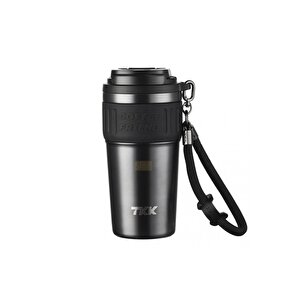 Tkk Yeni Koleksiyon 630ml Pipetli / Pipetsiz Kullanım Askılı Paslanmaz Çelik Termos Kahve Mug Matara Parlak Siyah