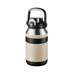 Tkk Yeni Koleksiyon Büyük Boy 1000ml Pipetli/pipetsiz Kullanım Askılı Paslanmaz Çelik Termos Matara Bej