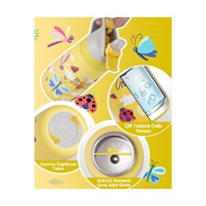 Vagonlife 350ml Pipetli Desenli Kulplu 6 Saat Sıcak 12 Saat Soğuk Çelik Termos Matarası Pembe Unicorn
