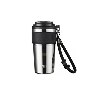 Tkk Yeni Koleksiyon 630ml Pipetli / Pipetsiz Kullanım Askılı Paslanmaz Çelik Termos Kahve Mug Matara Parlak Çelik
