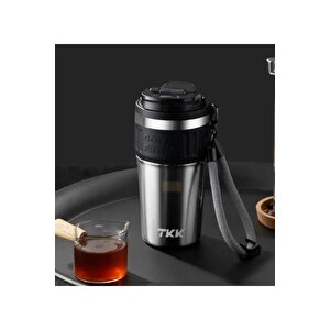 Tkk Yeni Koleksiyon 630ml Pipetli / Pipetsiz Kullanım Askılı Paslanmaz Çelik Termos Kahve Mug Matara Parlak Çelik