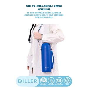 Vagonlife Diller Yeni Koleksiyon 1260ml Kulplu Fincan-kapaklı Askılı Paslanmaz Çelik Termos Kamp Matarası Lacivert