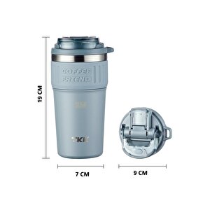 Vagonlife Tkk Yeni Koleksiyon 630ml Pipetli / Pipetsiz Kullanım Askılı Paslanmaz Çelik Termos Kahve Mug Matara Mavi