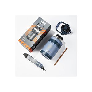 Tkk Yeni Koleksiyon Mega Boy 1500ml Pipetli/pipetsiz Kullanım Askılı Paslanmaz Çelik Termos Matara Lacivert