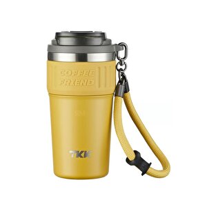 Tkk Yeni Koleksiyon 630ml Pipetli / Pipetsiz Kullanım Askılı Paslanmaz Çelik Termos Kahve Mug Matara Sarı