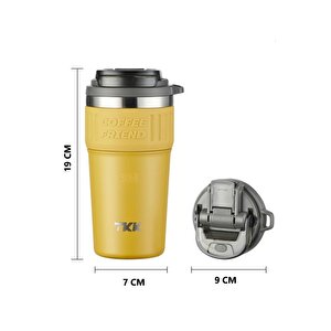 Vagonlife Tkk Yeni Koleksiyon 630ml Pipetli / Pipetsiz Kullanım Askılı Paslanmaz Çelik Termos Kahve Mug Matara Sarı