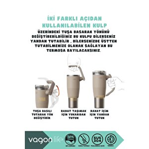 Tumbler 950ml Yeni Koleksiyon Pipetli/pipetsiz Kullanım Fonksiyonel Kulplu Paslanmaz Çelik Termos Gri