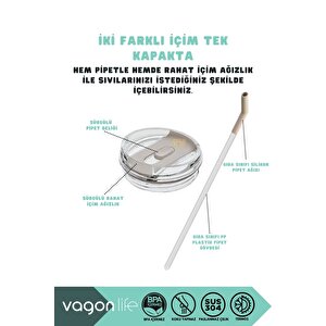 Tumbler 950ml Yeni Koleksiyon Pipetli/pipetsiz Kullanım Fonksiyonel Kulplu Paslanmaz Çelik Termos Gri
