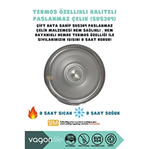 Vagonlife Tumbler 950ml Yeni Koleksiyon Pipetli/pipetsiz Kullanım Fonksiyonel Kulplu Paslanmaz Çelik Termos Gri