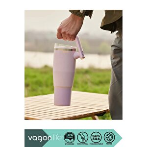 Vagonlife Tumbler 950ml Yeni Koleksiyon Pipetli/pipetsiz Kullanım Fonksiyonel Kulplu Paslanmaz Çelik Termos Gri