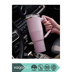 Vagonlife Tumbler 950ml Yeni Koleksiyon Pipetli/pipetsiz Kullanım Fonksiyonel Kulplu Paslanmaz Çelik Termos Gri