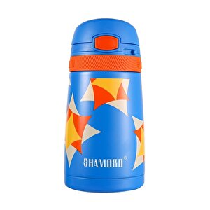 Shamobo Yeni Koleksiyon 350ml Pipetli Kilitlebilir Kapaklı Kaliteli Paslanmaz Çelik Çocuk Termosu 6 Saat Sıcak/soğuk - Mavi Elmas