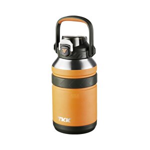 Tkk Yeni Koleksiyon Büyük Boy 1000ml Pipetli/pipetsiz Kullanım Askılı Paslanmaz Çelik Termos Matara Turuncu