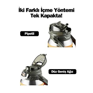 Tkk Yeni Koleksiyon Büyük Boy 1000ml Pipetli/pipetsiz Kullanım Askılı Paslanmaz Çelik Termos Matara Turuncu