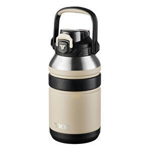 Tkk Yeni Koleksiyon Mega Boy 1500ml Pipetli/pipetsiz Kullanım Askılı Paslanmaz Çelik Termos Matara Bej