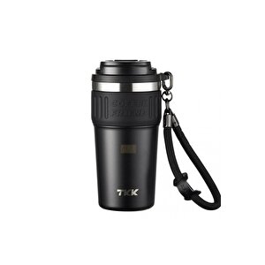 Tkk Yeni Koleksiyon 630ml Pipetli / Pipetsiz Kullanım Askılı Paslanmaz Çelik Termos Kahve Mug Matara Mat Siyah