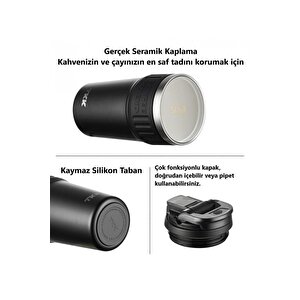 Tkk Yeni Koleksiyon 630ml Pipetli / Pipetsiz Kullanım Askılı Paslanmaz Çelik Termos Kahve Mug Matara Mat Siyah