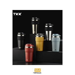 Vagonlife Tkk Yeni Koleksiyon 630ml Pipetli / Pipetsiz Kullanım Askılı Paslanmaz Çelik Termos Kahve Mug Matara Mat Siyah