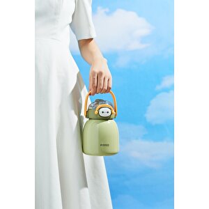 Vagonlife Rovco 1000ml Çelik Termos Çift Kullanım Pipetli/ Rahat Içim Askılı Sticker Hediyeli 6 Saat Sıcak-soğuk Yalıtım Yeşil
