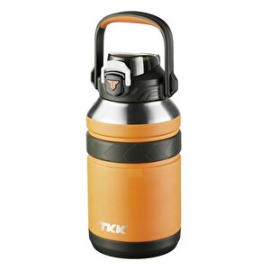 Tkk Yeni Koleksiyon Mega Boy 1500ml Pipetli/pipetsiz Kullanım Askılı Paslanmaz Çelik Termos Matara Turuncu