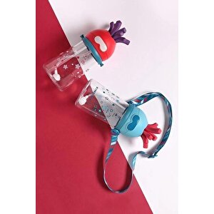 Vagonlife Rovco 320ml Pipetli Eğlenceli Desenli Akıllı Pipet Toplu Askılı Tritan Su Matarası Turkuaz