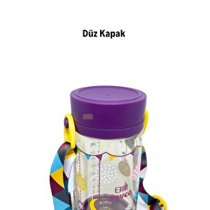 Vagonlife Rovco 330ml Pipetli Ve Rahat Içim 3 Kapaklı Akıllı Pipet Toplu Askılı Özel Kutulu Tritan Su Matarası Mor