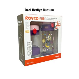 Vagonlife Rovco 330ml Pipetli Ve Rahat Içim 3 Kapaklı Akıllı Pipet Toplu Askılı Özel Kutulu Tritan Su Matarası Mor