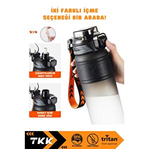 Tkk 800ml Yeni Koleksiyon Pipetli/pipetsiz Kullanım Çift Renk El Askılı Soft-touch Tritan Su Matara Yeşil-siyah