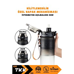 Vagonlife Tkk 800ml Yeni Koleksiyon Pipetli/pipetsiz Kullanım Çift Renk El Askılı Soft-touch Tritan Su Matara Yeşil-siyah