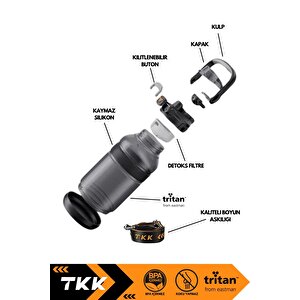 Tkk 1200ml Büyük Boy Yeni Koleksiyon Pipetli/pipetsiz Kullanım Boyun Askılı Kulplu Tritan Su Matara Yeşil