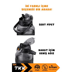 Tkk 1200ml Büyük Boy Yeni Koleksiyon Pipetli/pipetsiz Kullanım Boyun Askılı Kulplu Tritan Su Matara Yeşil
