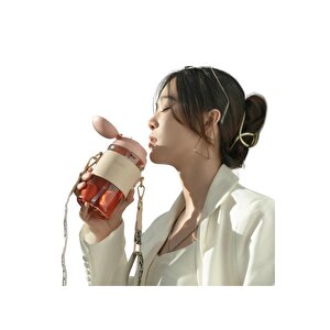 Vagonlife Diller 650ml Moda Deri Kılıflı Pipetli Tritan Su Matarası Pembe