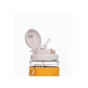 Diller 650ml Moda Deri Kılıflı Pipetli Tritan Su Matarası Lacivert-beyaz