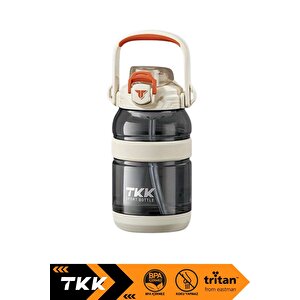 Tkk 1200ml Büyük Boy Yeni Koleksiyon Pipetli/pipetsiz Kullanım Boyun Askılı Kulplu Tritan Su Matara Beyaz