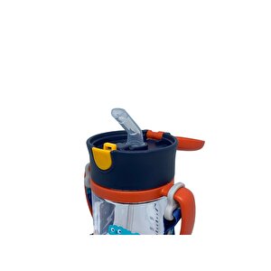 Rovco 300ml Askılı Pipetli Hayvan Desenli Akıllı Pipet Toplu Tritan Su Matarası Turuncu-lacivert