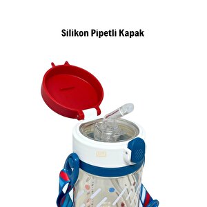 Rovco 330ml Pipetli Ve Rahat Içim 3 Kapaklı Akıllı Pipet Toplu Askılı Özel Kutulu Tritan Su Matarası Lacivert